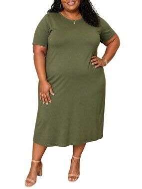Ava & Viv Plus Size 4X Dress Midi T-Shirt Style Green Slit Classic Essential